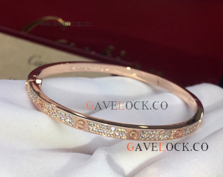 AAA Copy Cartier Love Narrow Bracelet Rose Gold Diamond